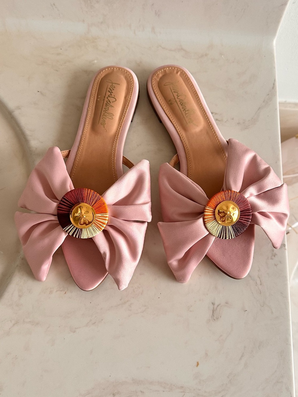 Jessica Caballero Handmade Bow Slide Sandals Pink Satin Artisan Detail Sz 8 NWT - Picture 4 of 7